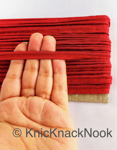 2mm Flanged Insertion Piping on 9mm Band, Deep Red Art Silk Fabric Trim